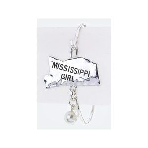 New Stylish Mississippi Girl State Map Hook Bangle Bracelet Jewelry Set - Silver